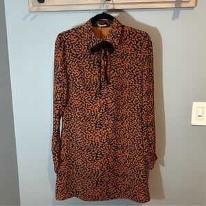 ASOS Brown/Blue Cheetah Print Shift Dress with A-Line Flare & Neck Bow